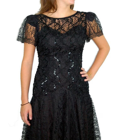 After Dark Lace & Sequins Gatsby Fairy Whimsey Black Tie Party Goth USA Sz.‎ 20 - Picture 1 of 16